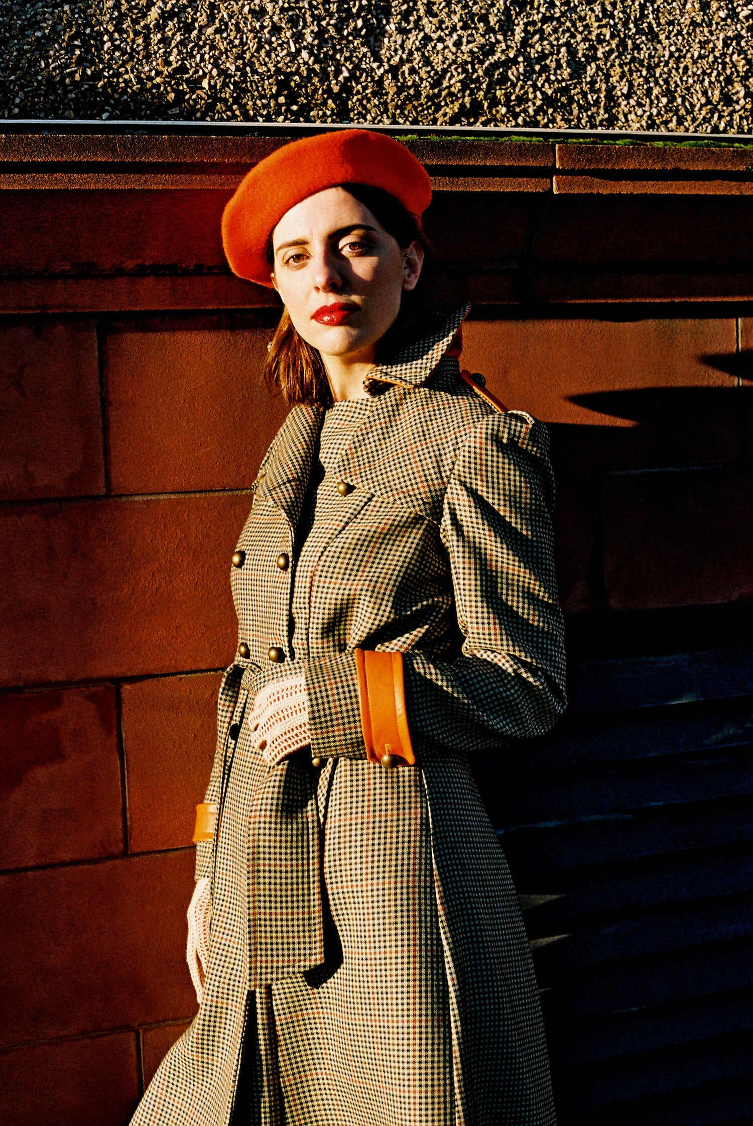 Model wars red beret with Totty Rocks Signature Trench coat