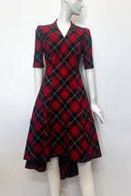 3/4 Sleeve Blitz Tartan Waterfall Dress