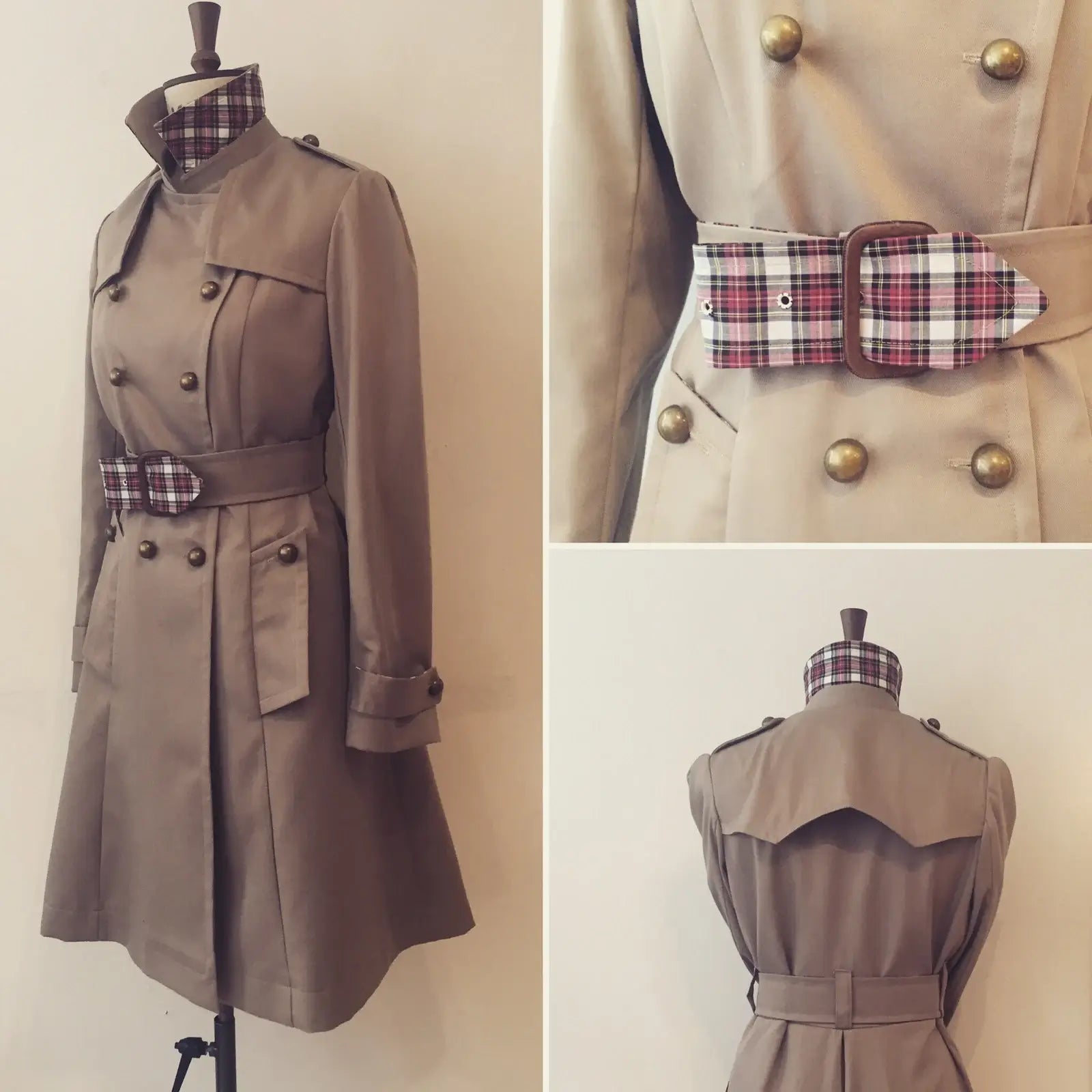 Totty Trench Coat with Tartan Trimmings