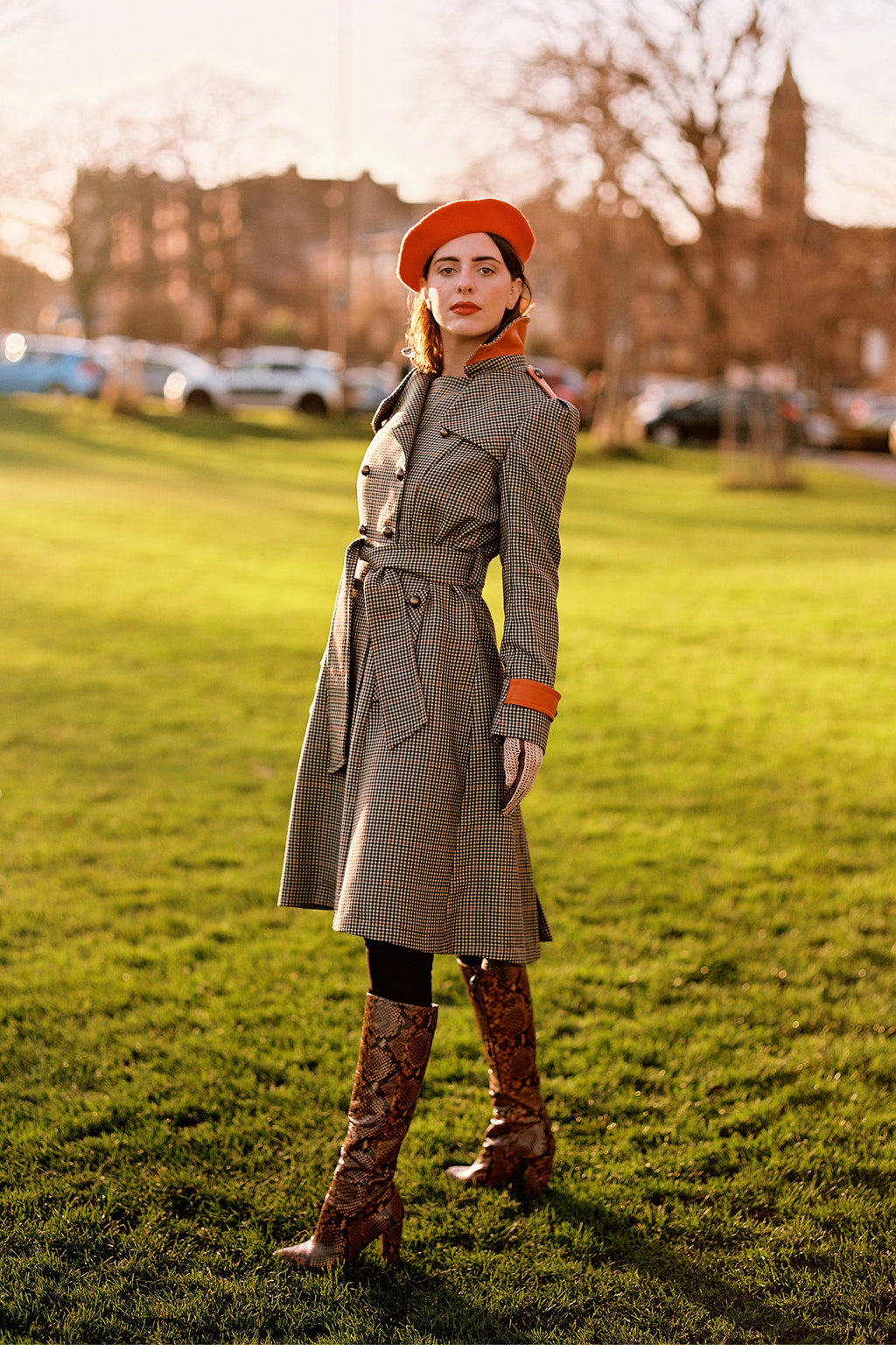 The Check & Leather Military Trench Coat
