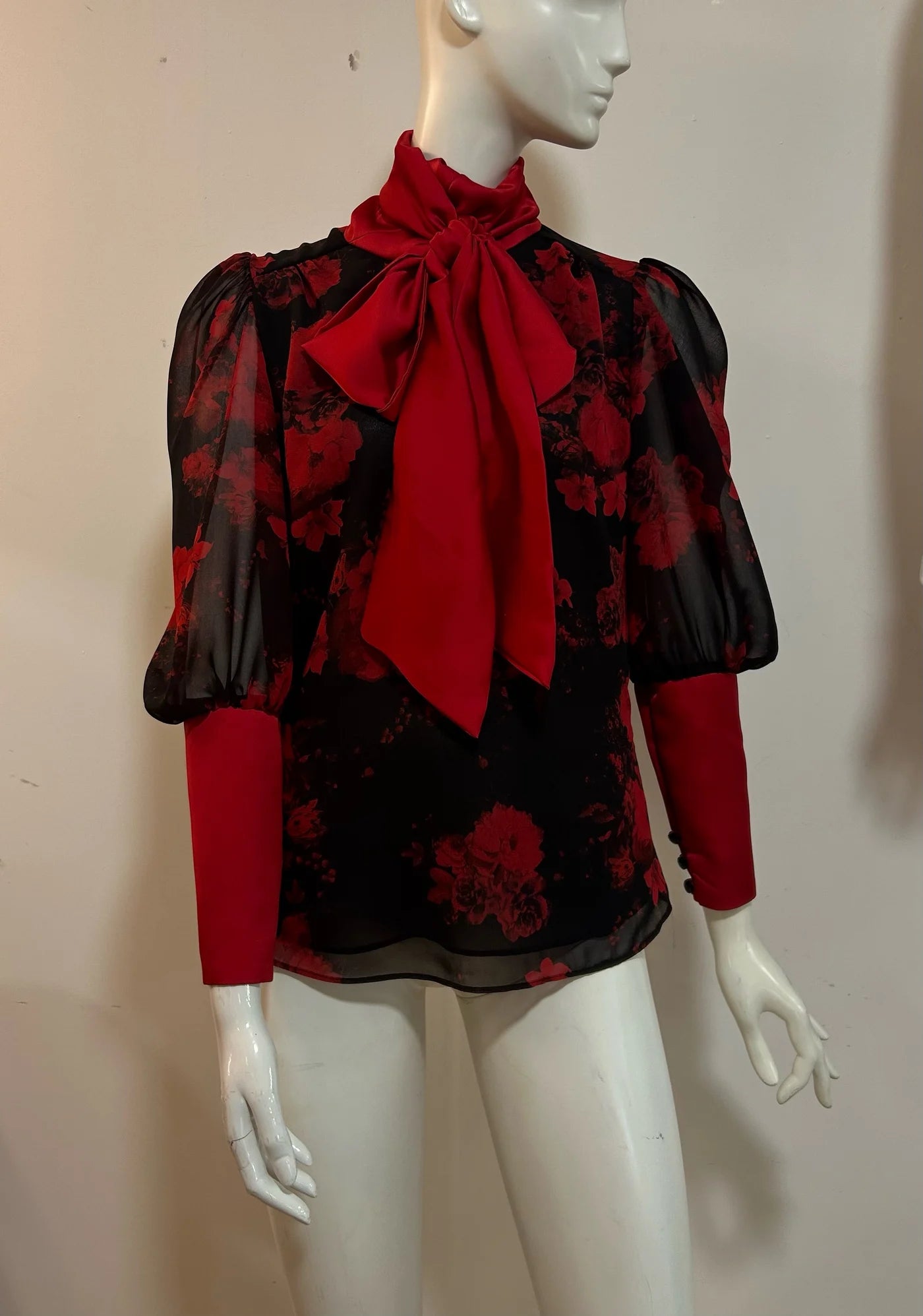 Dark roses tie neck top