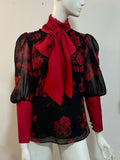 Dark roses tie neck top