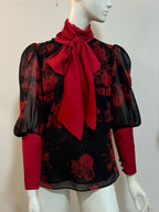 Dark roses tie neck top