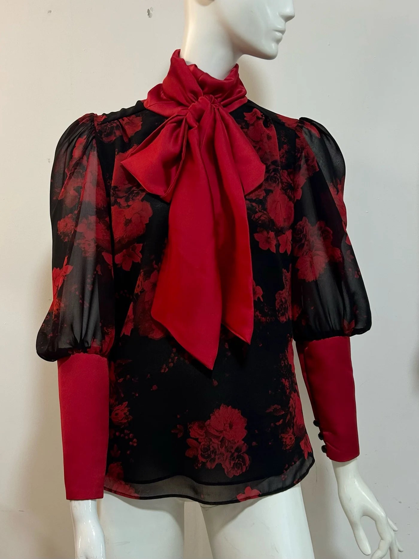 Dark roses tie neck top