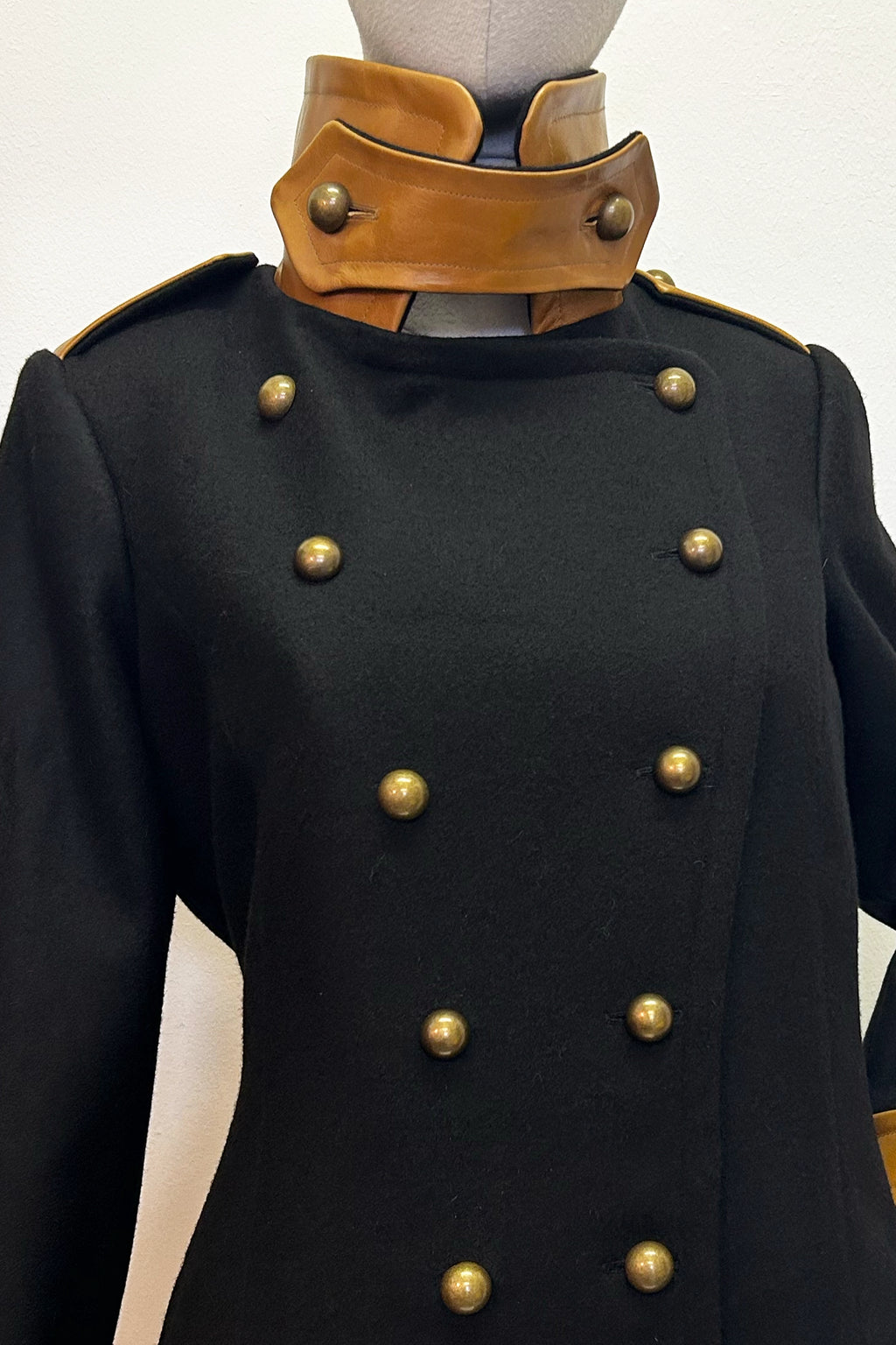 Melton Wool & Leather Military Coat