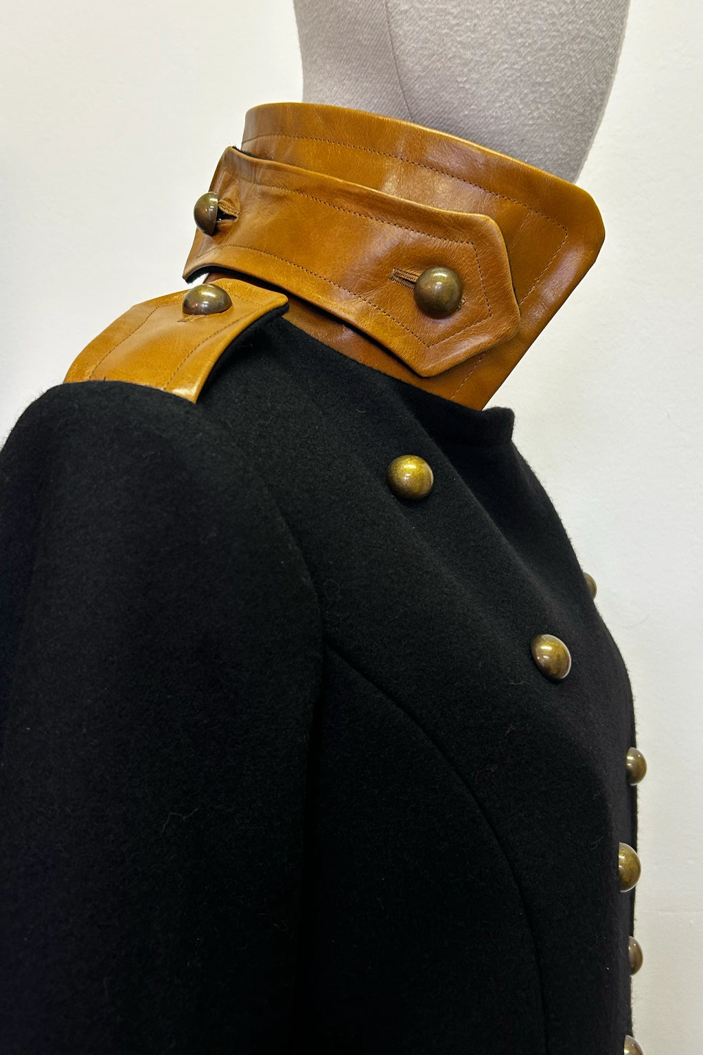 Melton Wool & Leather Military Coat