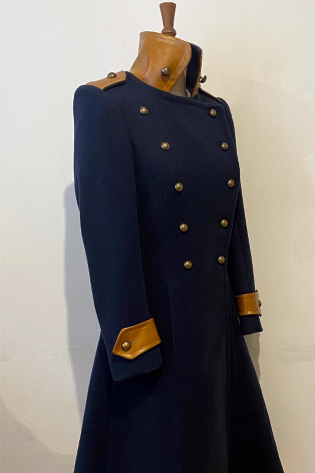 Melton Wool & Leather Military Coat