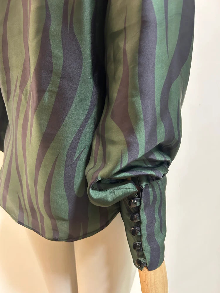 Anita Printed Silky Tie Neck Blouse