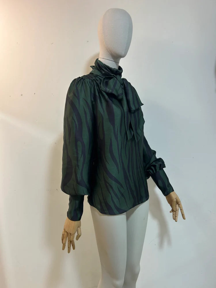 Anita Printed Silky Tie Neck Blouse