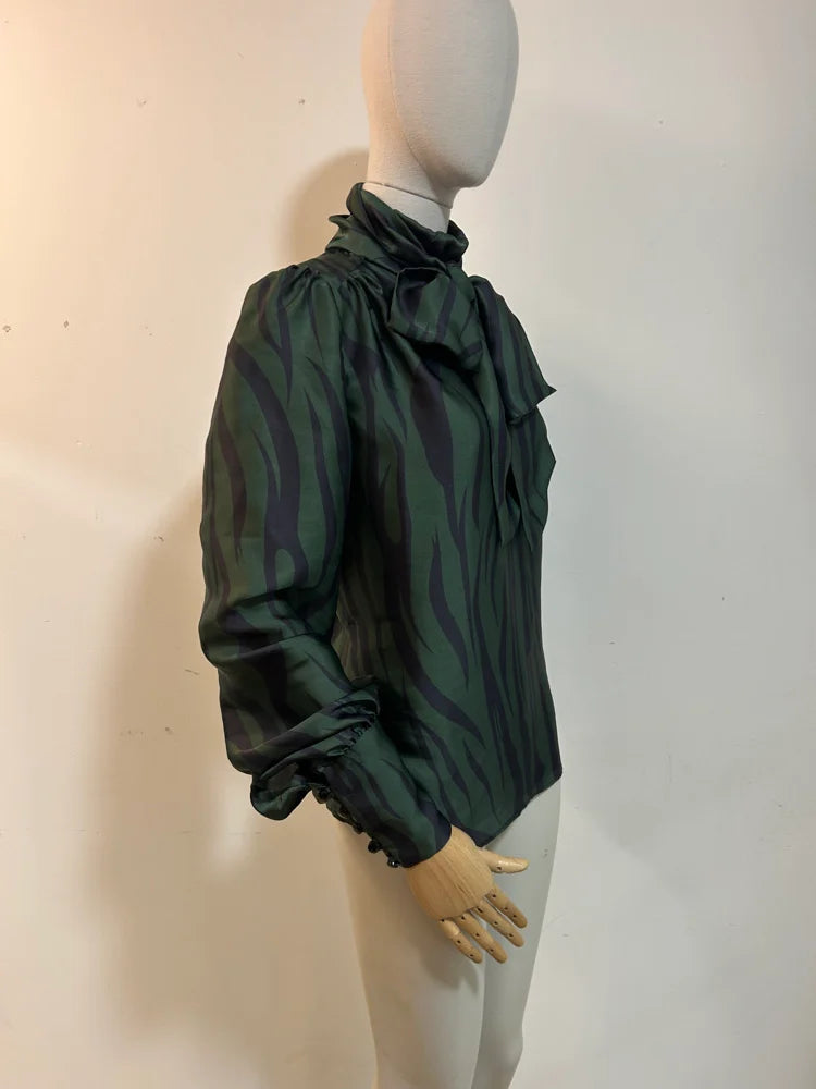 Anita Printed Silky Tie Neck Blouse