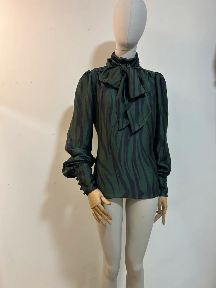 Anita Printed Silky Tie Neck Blouse