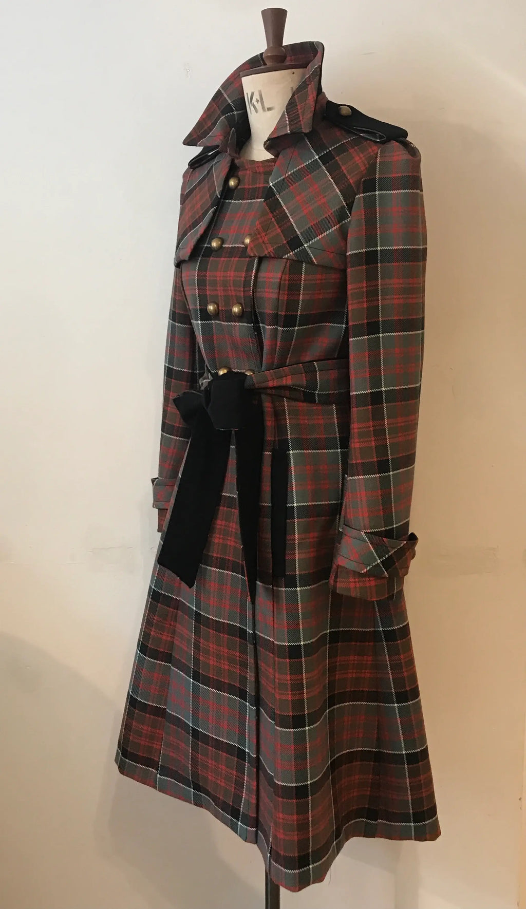 Wool Tartan Belted Trench Coat