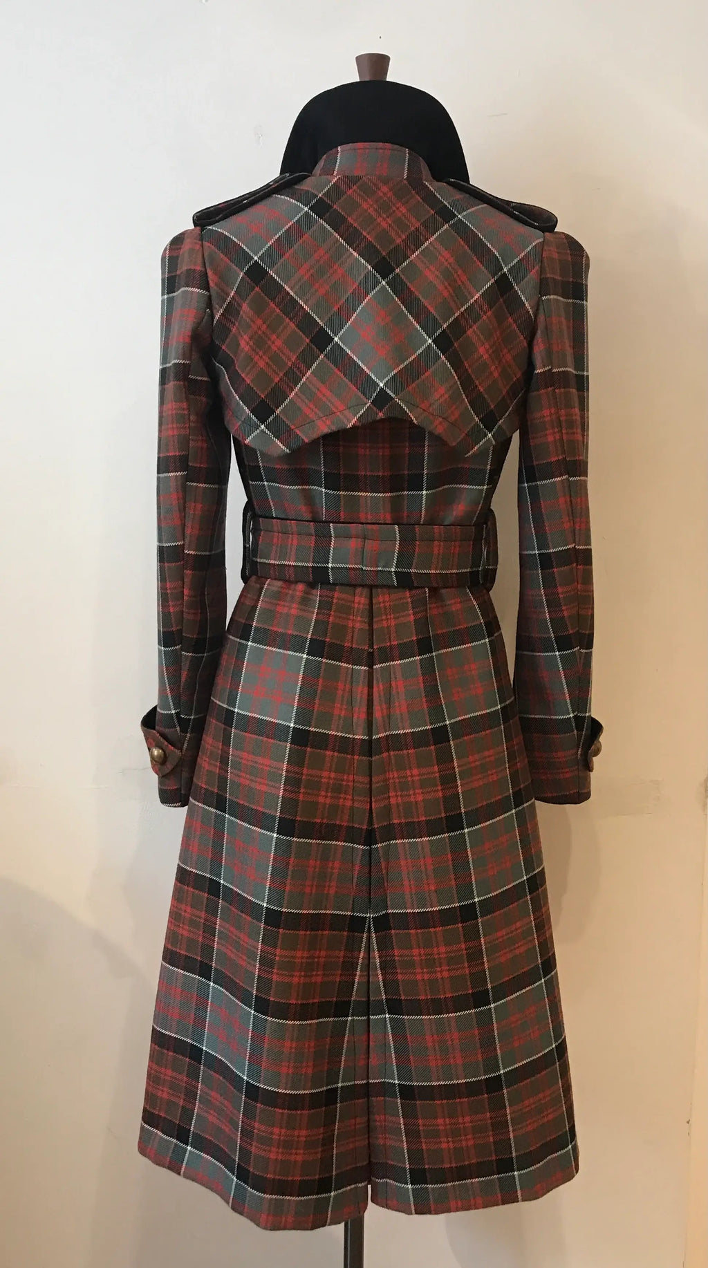 Wool Tartan Belted Trench Coat