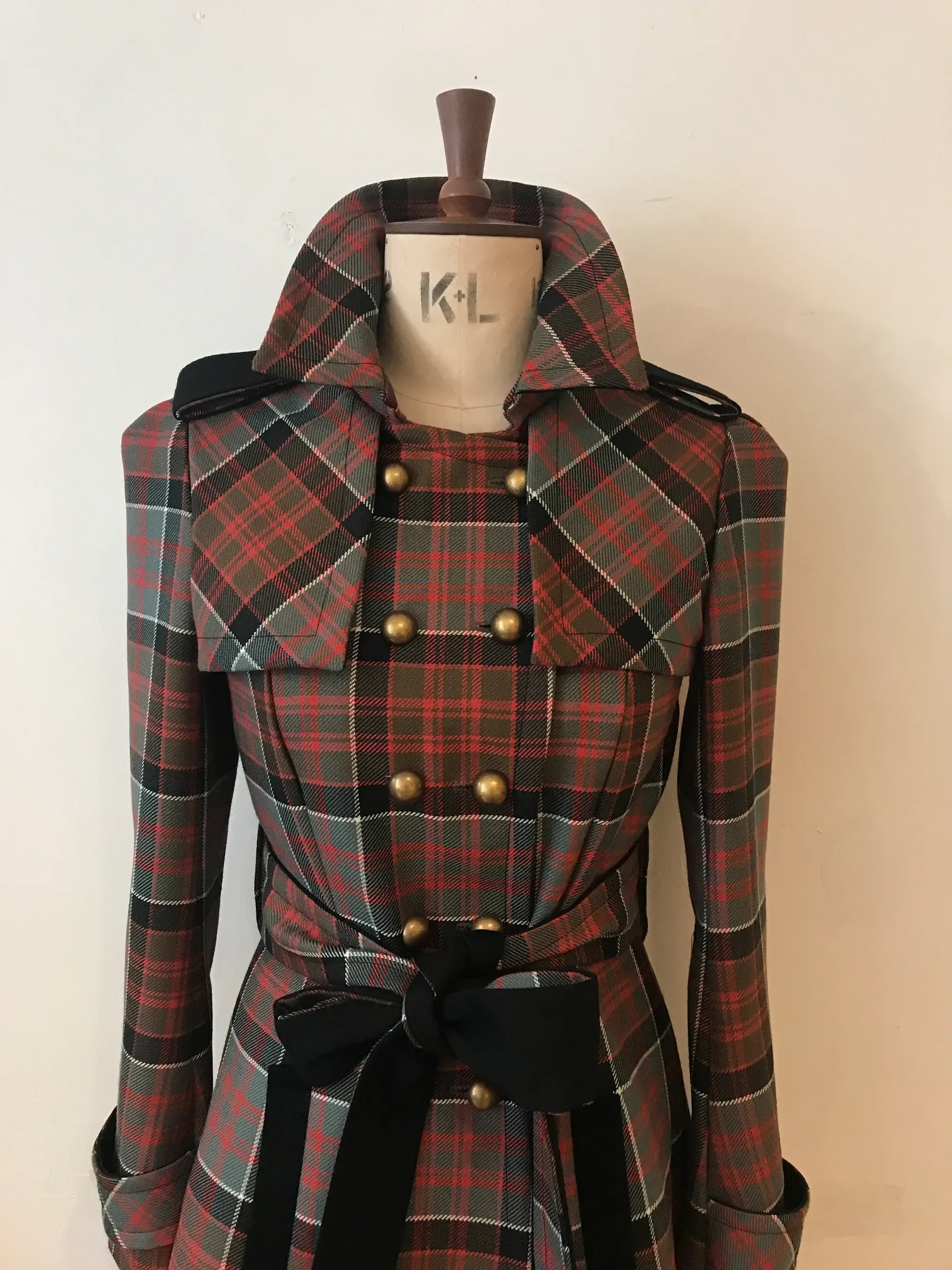 Wool Tartan Belted Trench Coat