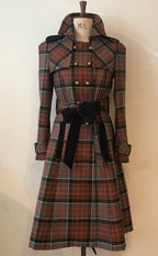 Wool Tartan Belted Trench Coat