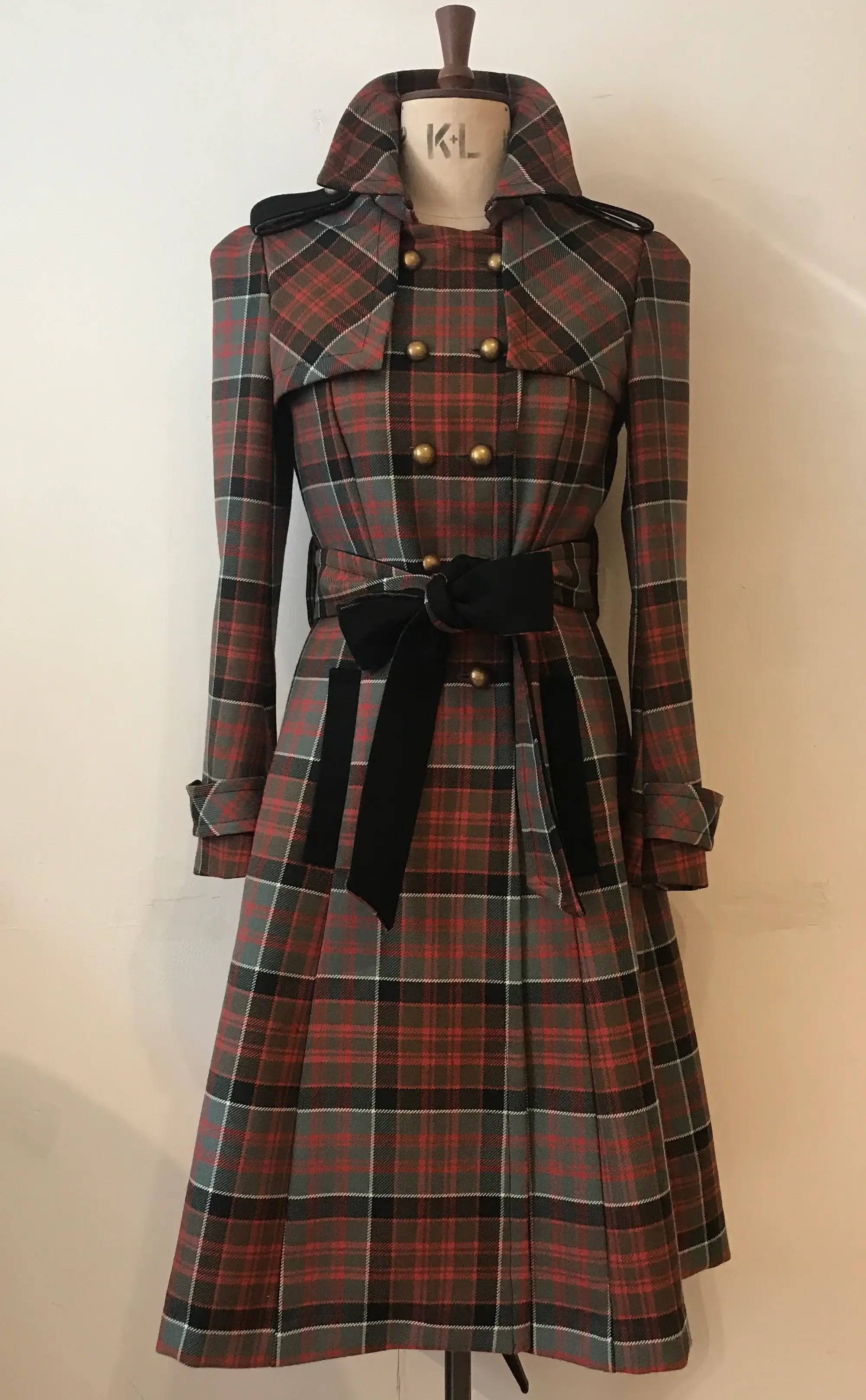Wool Tartan Belted Trench Coat
