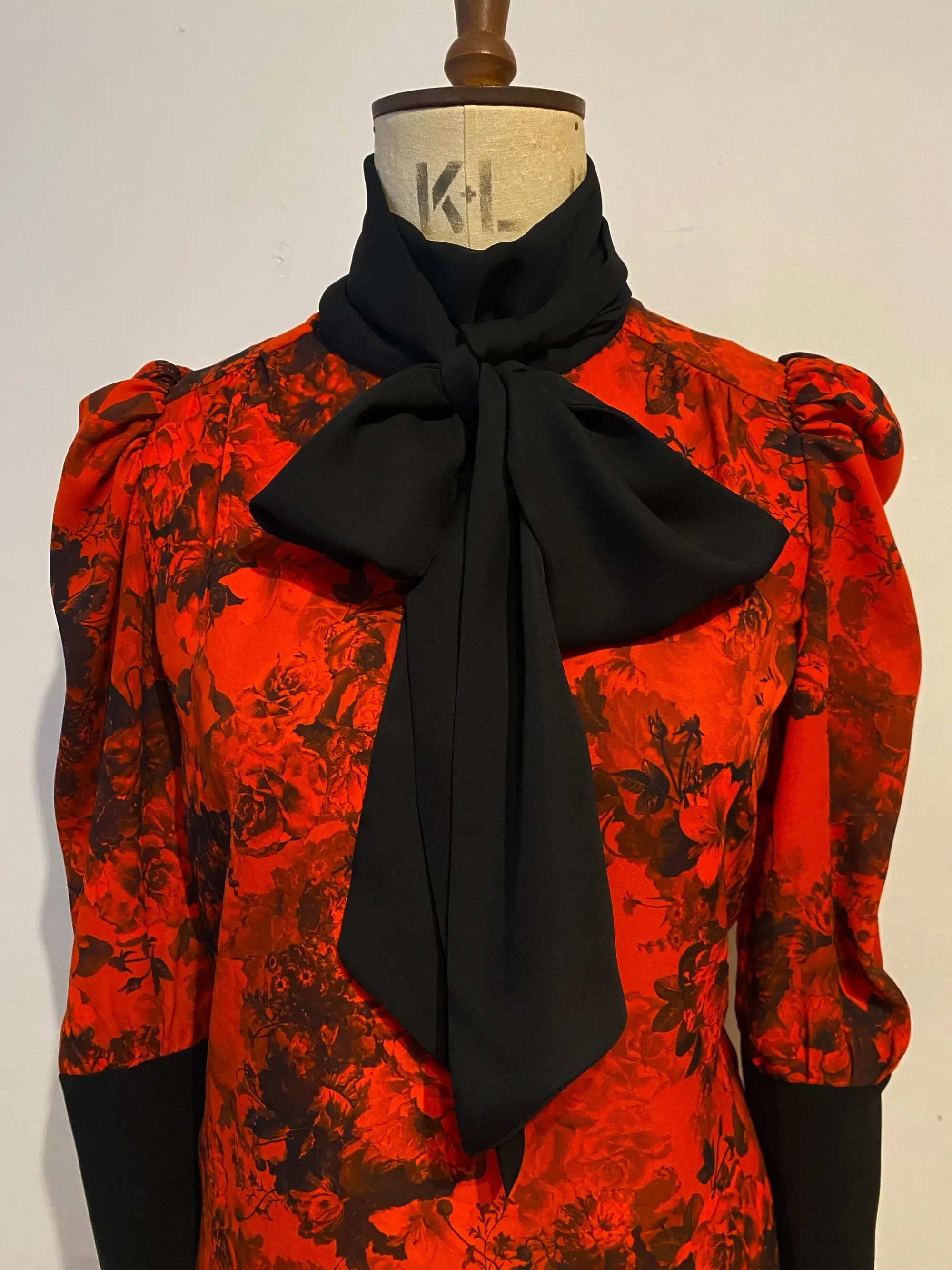 Dark Floral Tie Neck Top