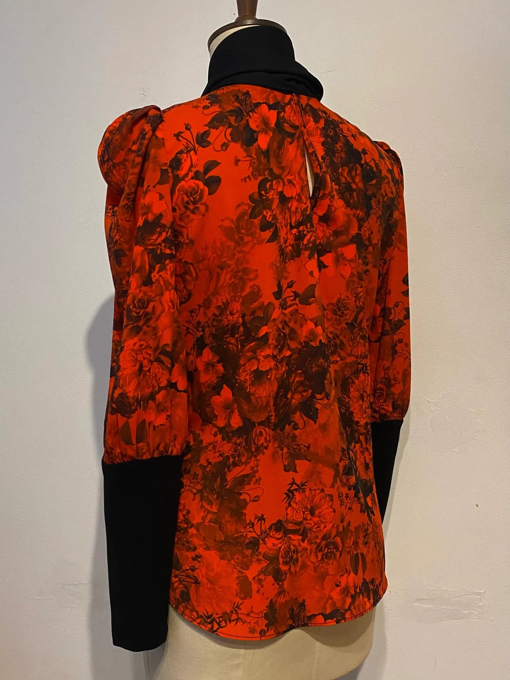 Dark Floral Tie Neck Top