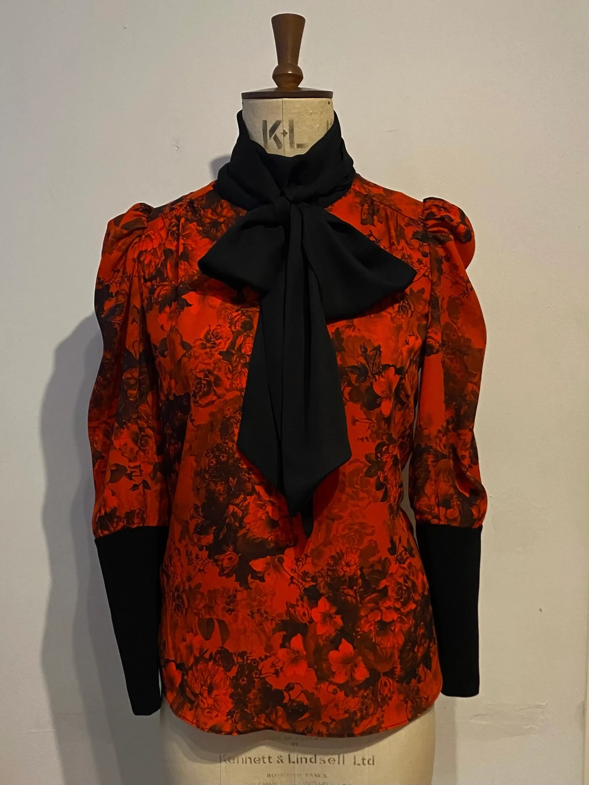 Dark Floral Tie Neck Top
