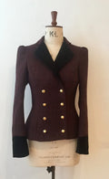 Double Breasted Concours Tweed Jacket with Velvet Detailing