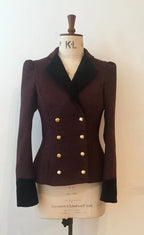 Double Breasted Concours Tweed Jacket with Velvet Detailing