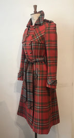 Double Tartan Wool Belted Trench Coat