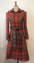 Double Tartan Wool Belted Trench Coat