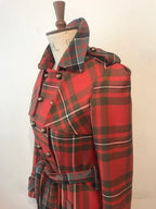 Double Tartan Wool Belted Trench Coat