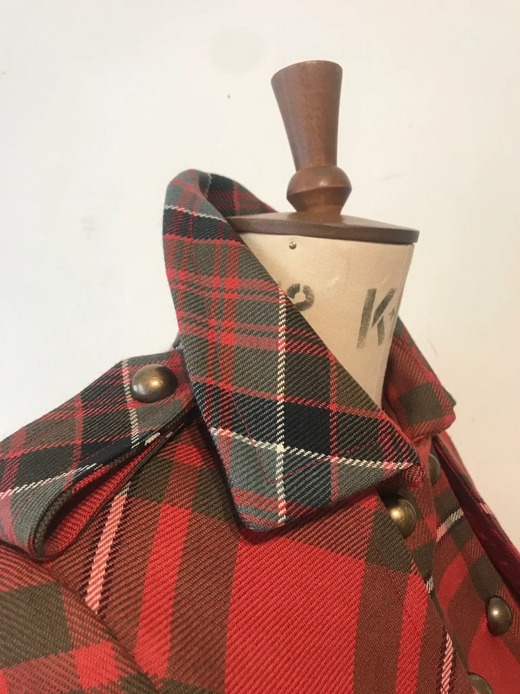 Double Tartan Wool Belted Trench Coat