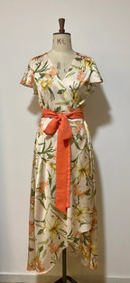 Floral Wrap Dress with Piping