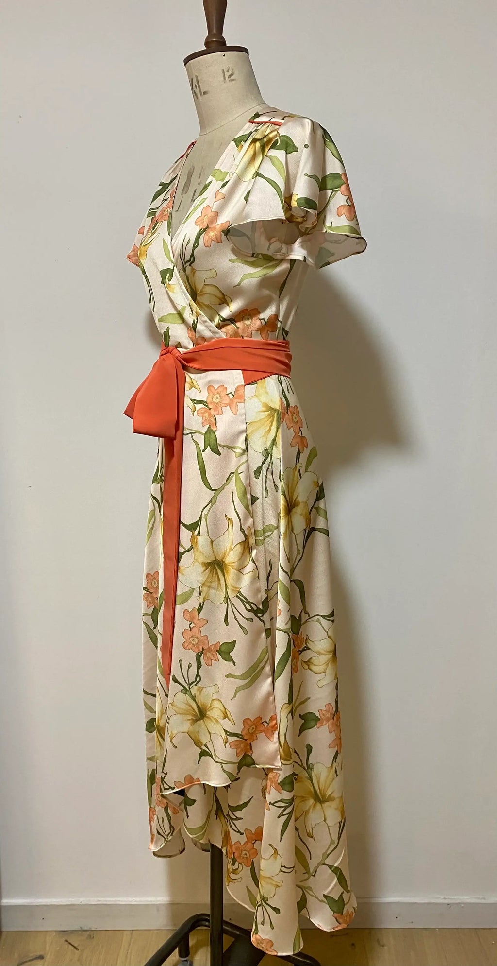Floral Wrap Dress with Piping