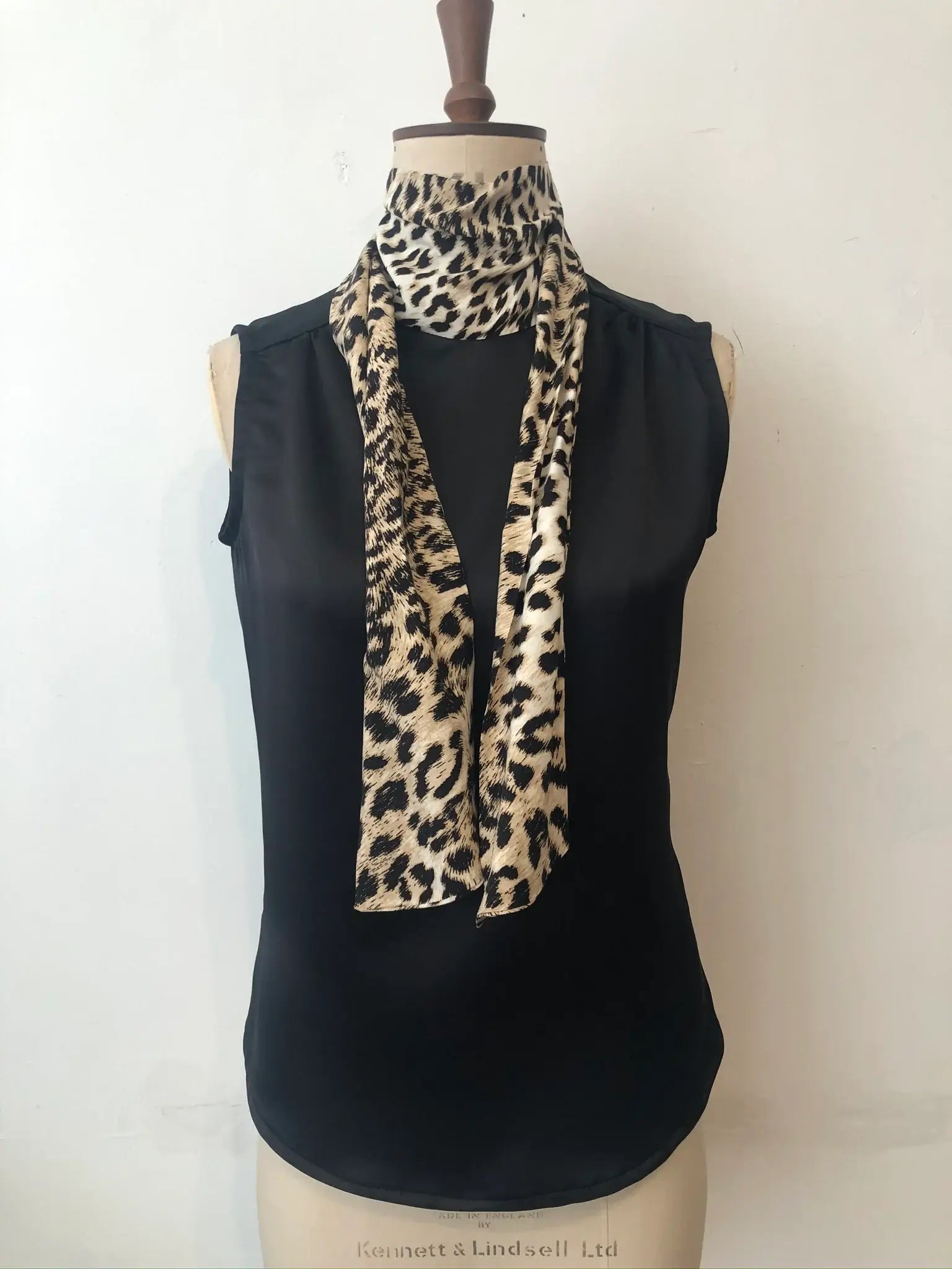 The Lulu Top – Black Satin with Leopard Print Neck Tie