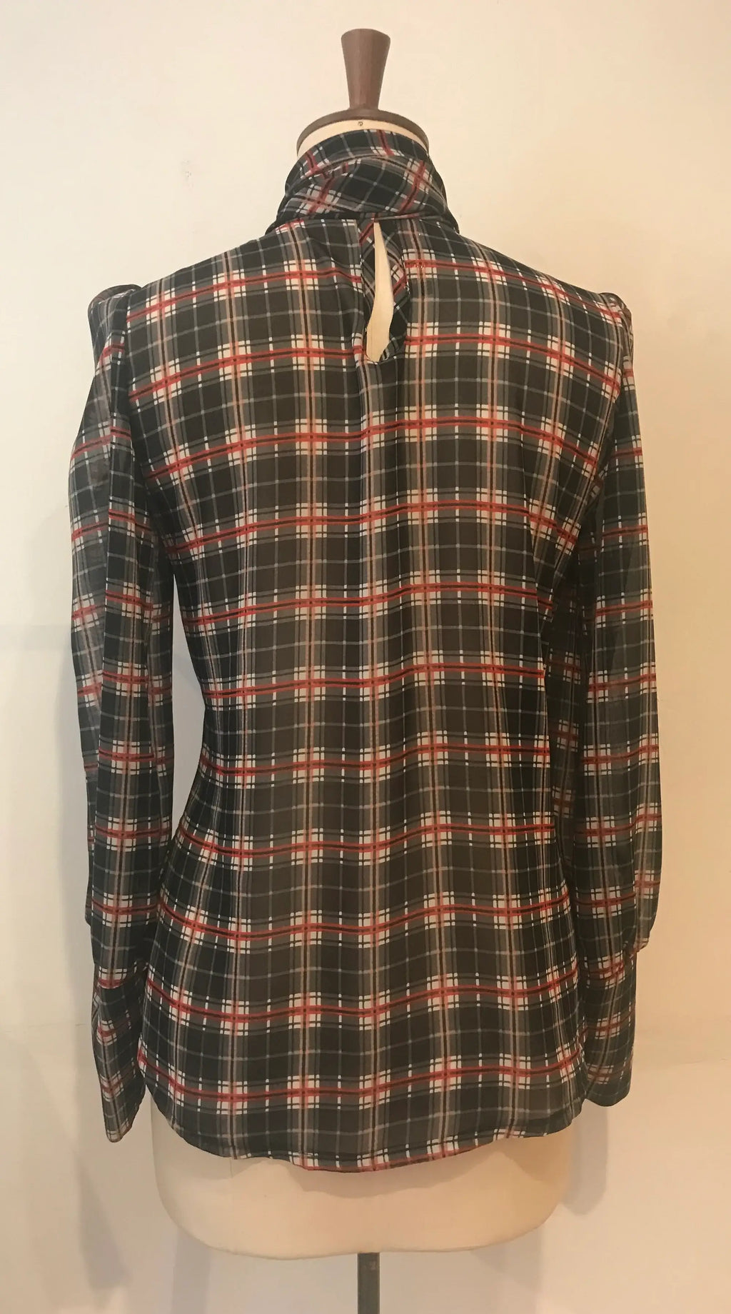 Anita Tartan Chiffon Tie Neck Blouse