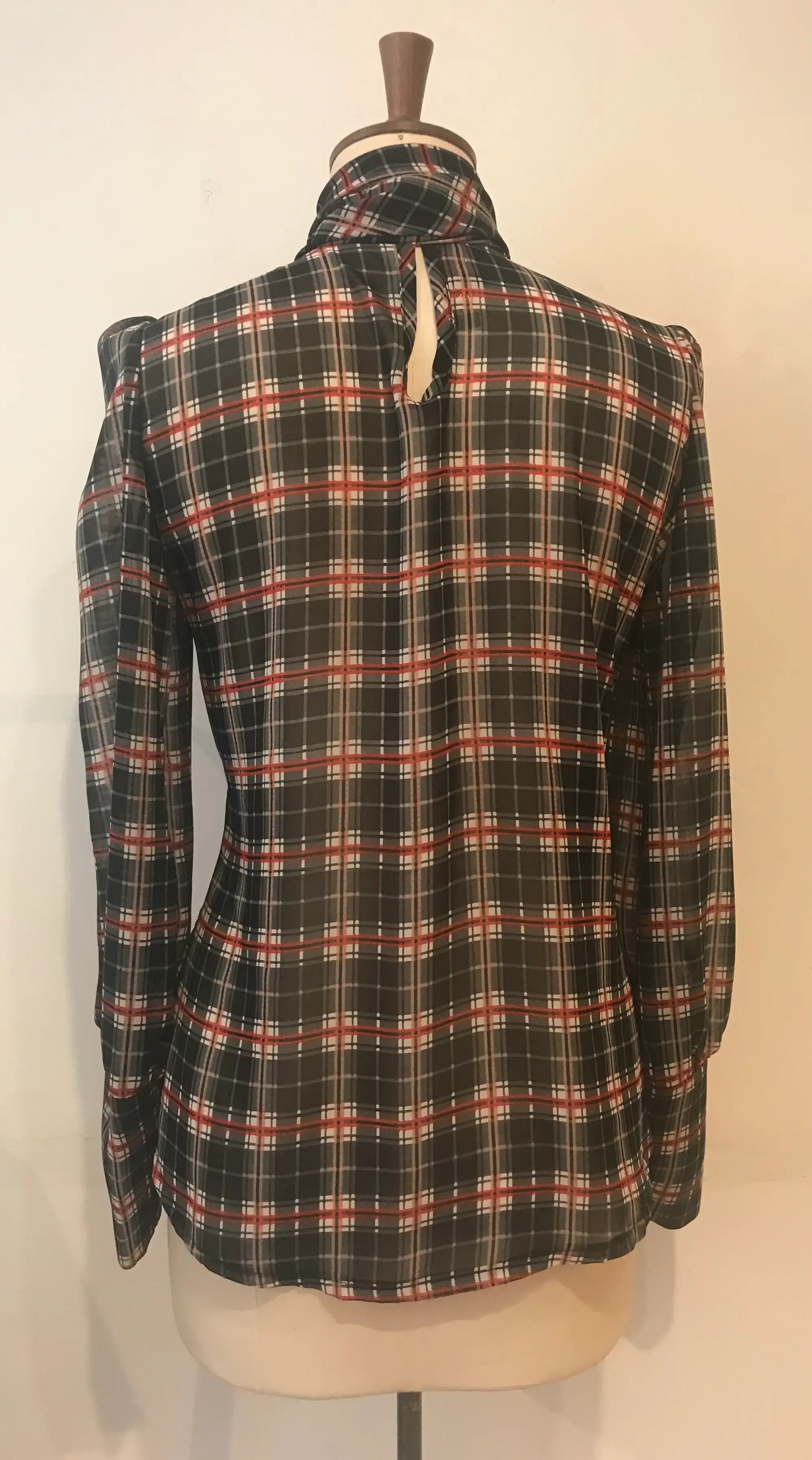 Anita Tartan Chiffon Tie Neck Blouse