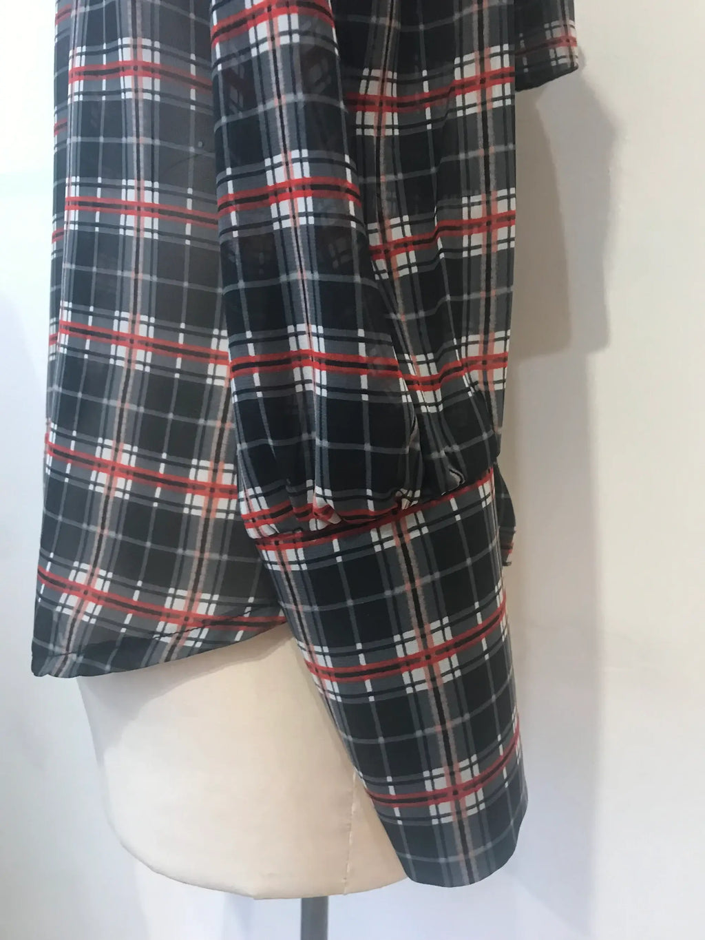 Anita Tartan Chiffon Tie Neck Blouse