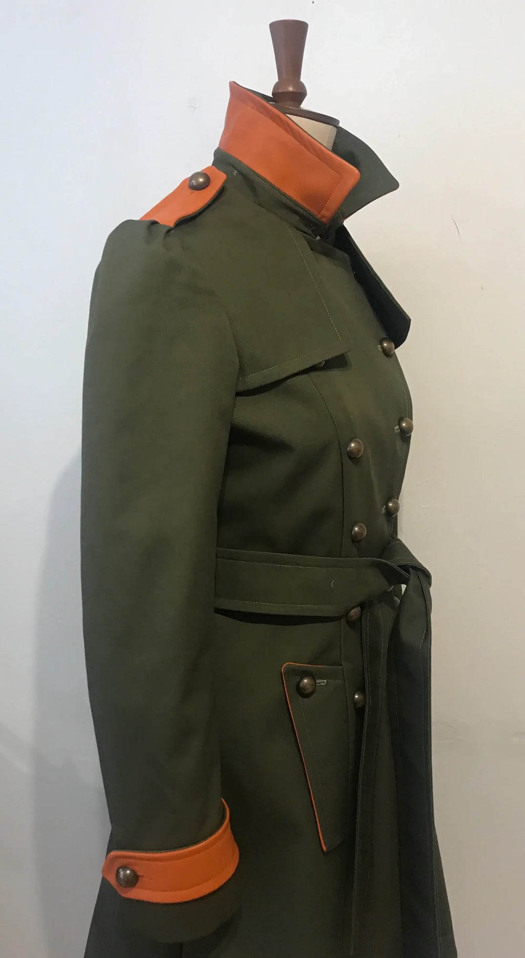 The Military Trench Coat with Leather Accents & Detachable Hood