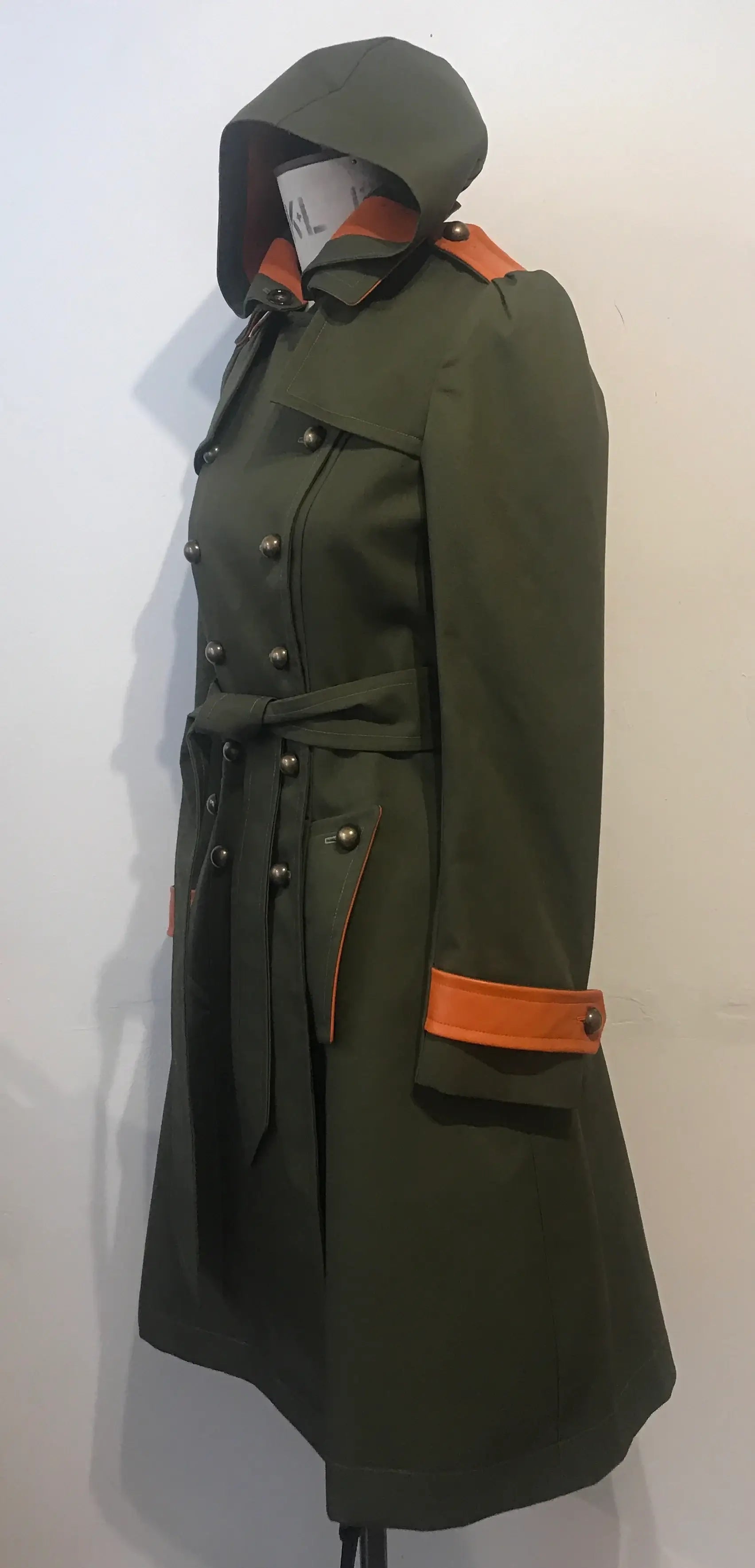 The Military Trench Coat with Leather Accents & Detachable Hood
