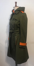 The Military Trench Coat with Leather Accents & Detachable Hood