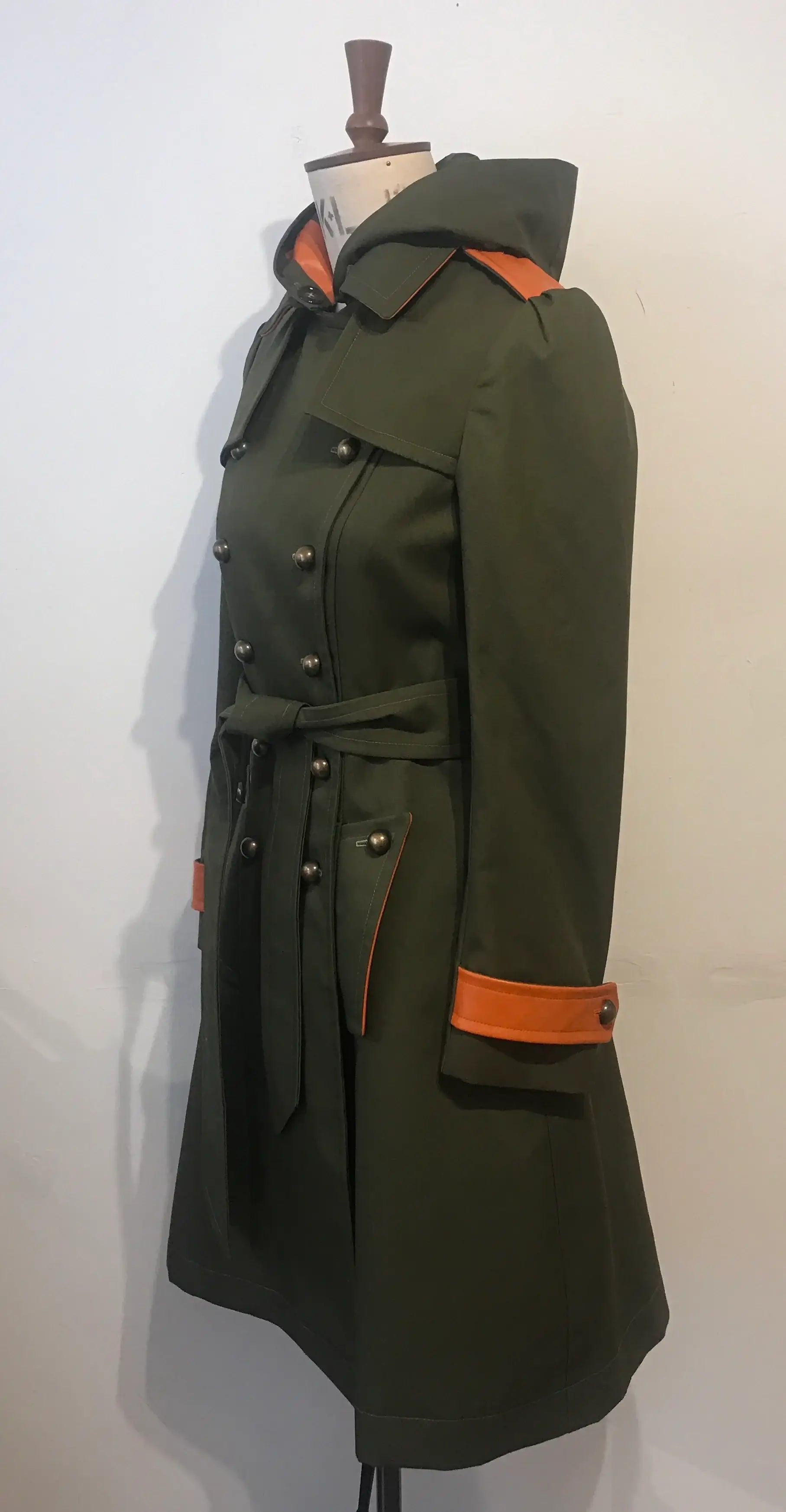 The Military Trench Coat with Leather Accents & Detachable Hood