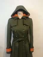 The Military Trench Coat with Leather Accents & Detachable Hood